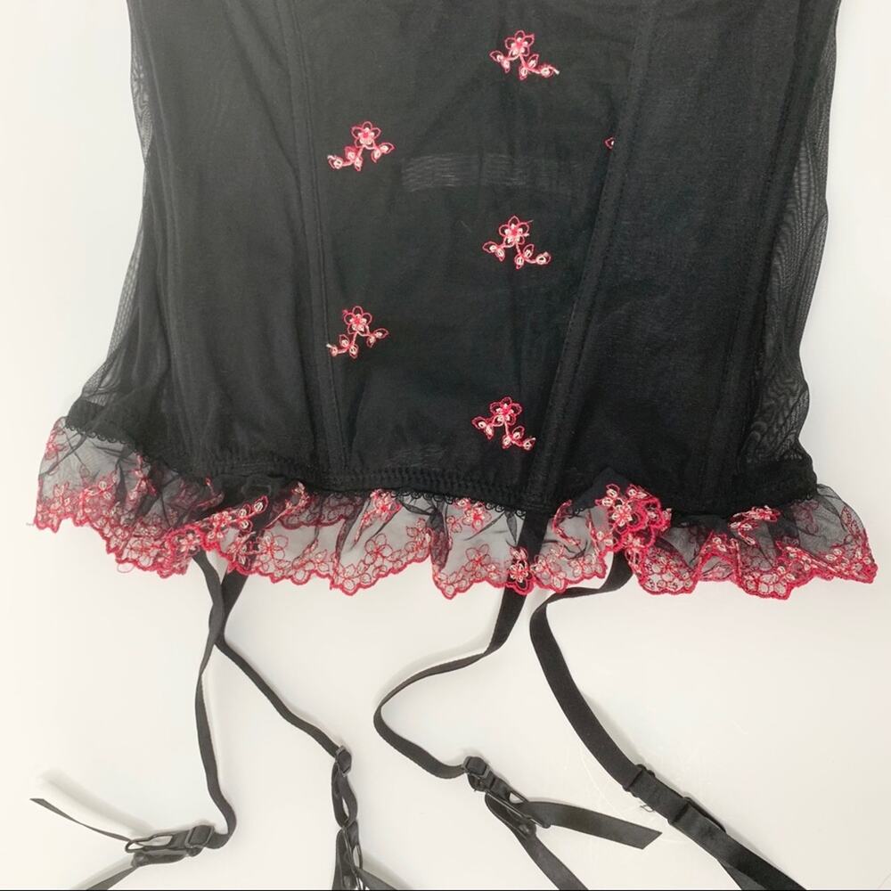 BLUSH Black Pink Floral Embroidered Bustier M - Picture 7 of 11